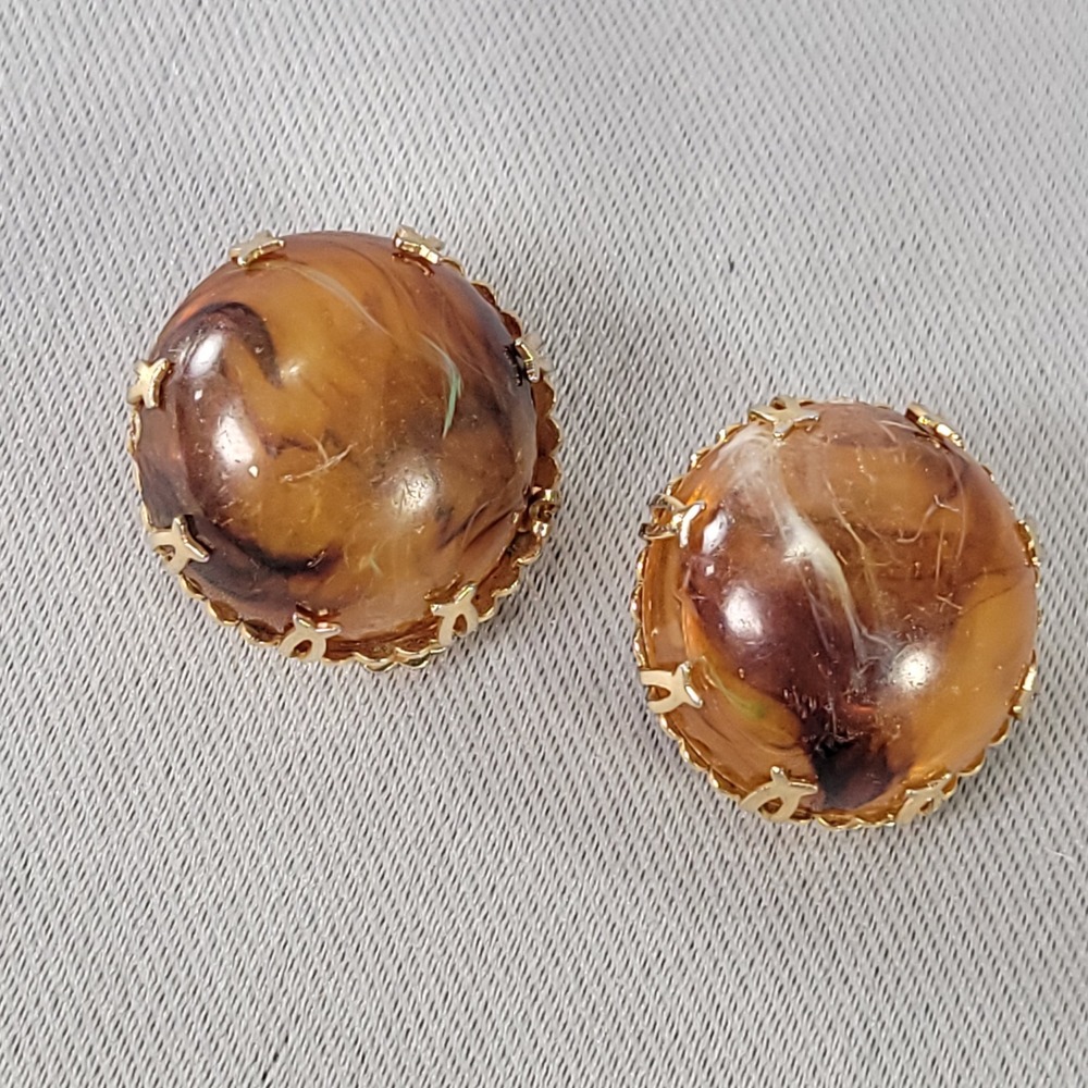 Vintage‎ Marbled Butterscoth Earrings Lucite Gold Tone Clip On Tortoise Shell